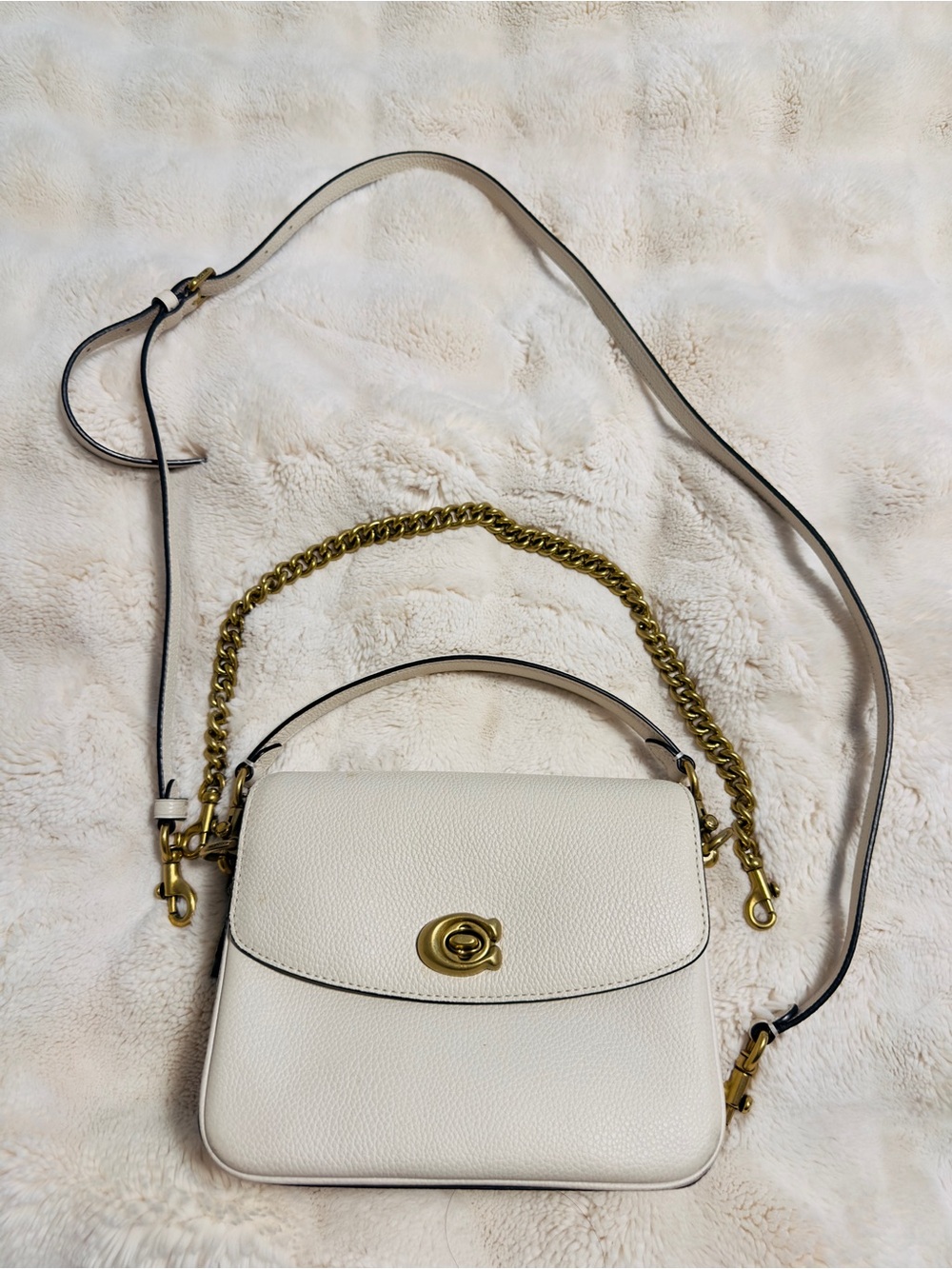 Coach Chalk Pebbled Leather Top-Handle Satchel with Gold Hardware
